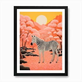 Pink Zebra Illustration With The Hills 3 Art Print