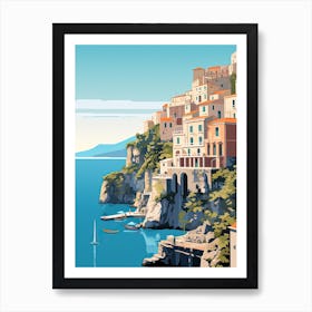 Amalfi Coast, Italy, Flat Illustration 3 Art Print