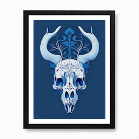 Animal Skull Blue 1 Line Drawing Art Print