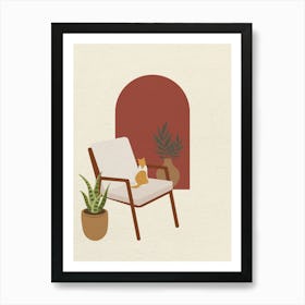 Minimal art Cat Sitting In A Chair looking a window Art Print