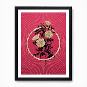 Gold White Burnet Roses Glitter Ring Botanical Art on Viva Magenta n.0002 Art Print