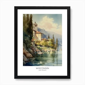 Lake Geneva, Wisconsin 4 Watercolor Travel Poster Art Print