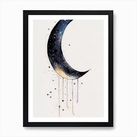 Crescent Moon And Star 1 Symbol Minimal Watercolour Art Print