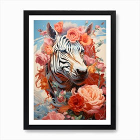 Zebra With Flowers 1 Art Print