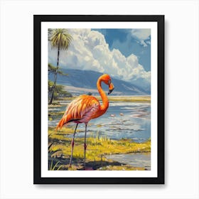 Greater Flamingo Lake Natron Tanzania Tropical Illustration 6 Art Print