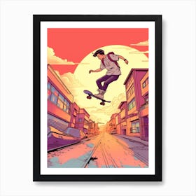 Skateboarding In Seoul, South Korea Drawing 2 Art Print