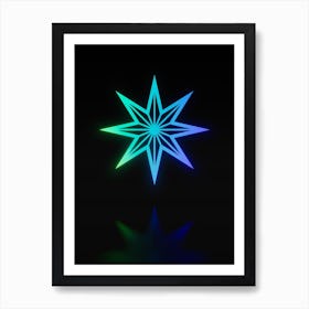 Neon Blue and Green Abstract Geometric Glyph on Black n.0345 Art Print