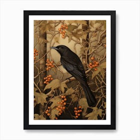 Dark And Moody Botanical Robin 1 Art Print