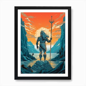  A Retro Poster Of Poseidon Holding A Trident 5 Art Print