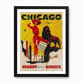 Vintage Travel Poster ― Chicago Braniff Airways Art Print