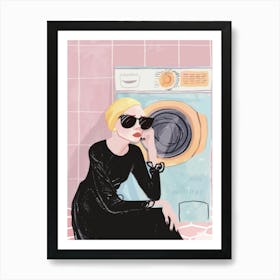 Woman Sitting By A Washing Machine Art Print