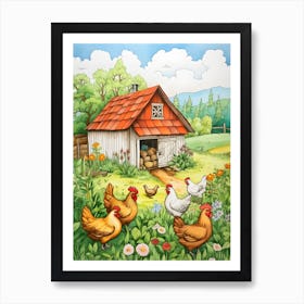 Chickens On The Farm Art Print