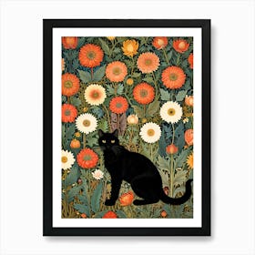 William Morris Black Cat In Flowers Art Print