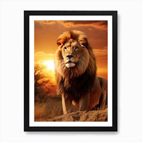 African Lion Sunset Portrait 2 Art Print