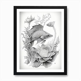 Ogon Koi Fish 1, Haeckel Style Illustastration Art Print