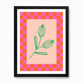 Modern Checkered Flower Poster Pink & Green 17 Art Print