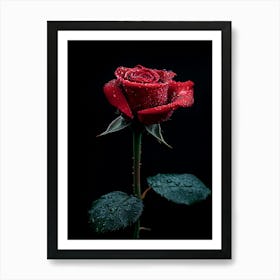 Red Rose On Black Background 68 Art Print