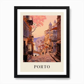 Porto Portugal 2 Vintage Pink Travel Illustration Poster Art Print