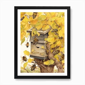 Orchard Mason Bee Beehive Watercolour Illustration 3 Poster