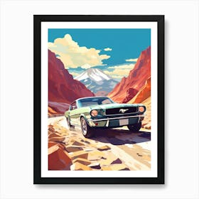 A Ford Mustang In The Andean Crossing Patagonia Illustration 2 Art Print