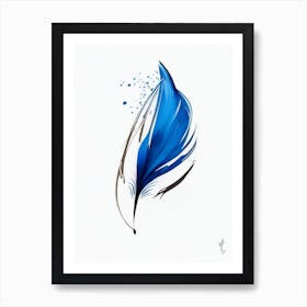 Quill And Ink Symbol Blue And White Line Drawing Art Print