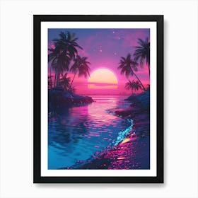 Synthwave Sunset At The Beach 12 Art Print