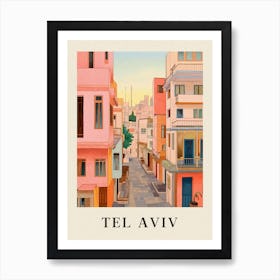 Tel Aviv Israel 5 Vintage Pink Travel Illustration Poster Affiche