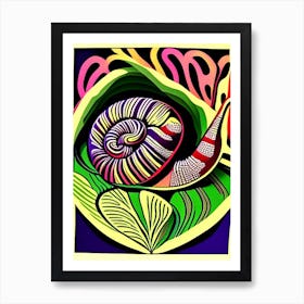 Snail With Black Background Linocut Art Print