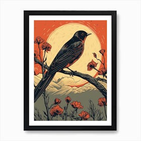 Vintage Bird Linocut Barn Swallow 2 Art Print