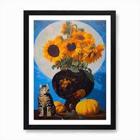 Sunflower With A Cat 4 Dali Surrealism Style Art Print