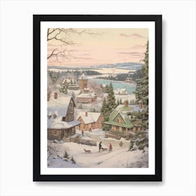 Vintage Winter Illustration Rovaniemi Finland 1 Art Print