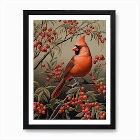 Dark And Moody Botanical Northern Cardinal 4 Art Print