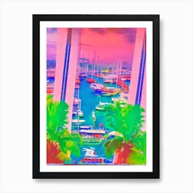 Port Of Davao Philippines Retro Risograph Print harbour Art Print