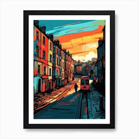 Painting Of Edinburgh Scotland In The Style Of Line Art 2 Art Print