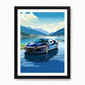 A Acura Nsx Car In The Lake Como Italy Illustration 3 Art Print
