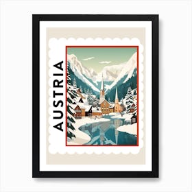 Retro Winter Stamp Poster Hallstatt Austria 3 Art Print