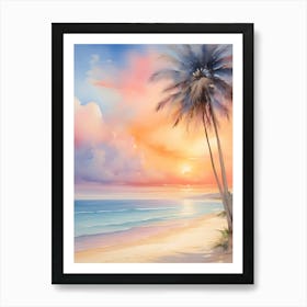 Watercolor Of Palm Trees On The Beach Art Print