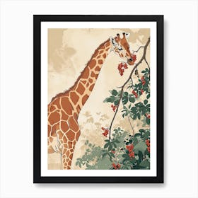 Giraffe Eating Berries Modern Illustration 3 Art Print