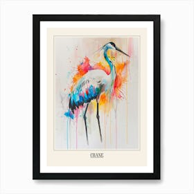 Crane Colourful Watercolour 2 Poster Art Print