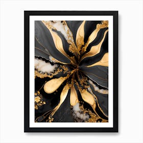 Abstract Black And Gold Marble Flower Art Print