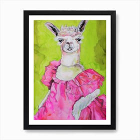 Animal Party: Crumpled Cute Critters with Cocktails and Cigars Llama In Pink Dress Art Print