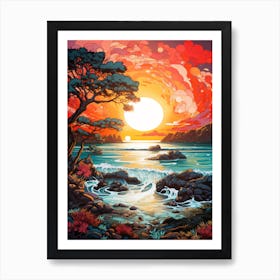 Coral Beach Australia At Sunset, Vibrant Painting 3 Art Print