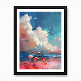 Flamingos On The Beach Art Print