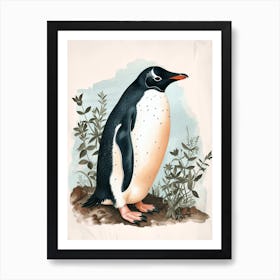 Adlie Penguin Petermann Island Vintage Botanical Painting 3 Art Print