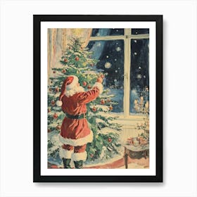 Santa Decorating Christmas Tree Art Print