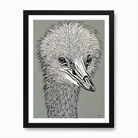 Emu Linocut Bird Art Print