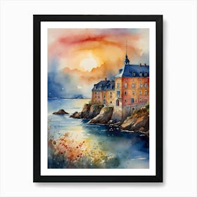 Watercolor Of A House By The Sea Art Print