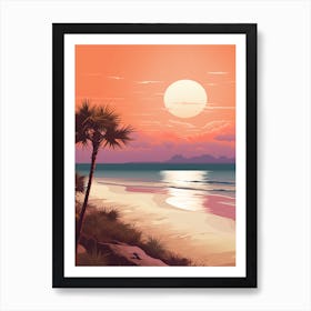 Illustration Of Gulf Shores Beach Alabama In Pink Tones 3 Art Print