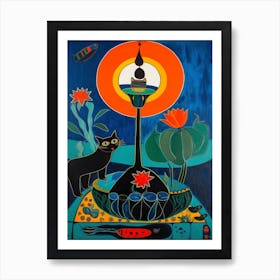 Lotus With A Cat 3 Surreal Joan Miro Style  Art Print