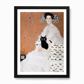 Gustav Klimt Style, Bildnis Fritza Riedler With A Black Cat Art Print